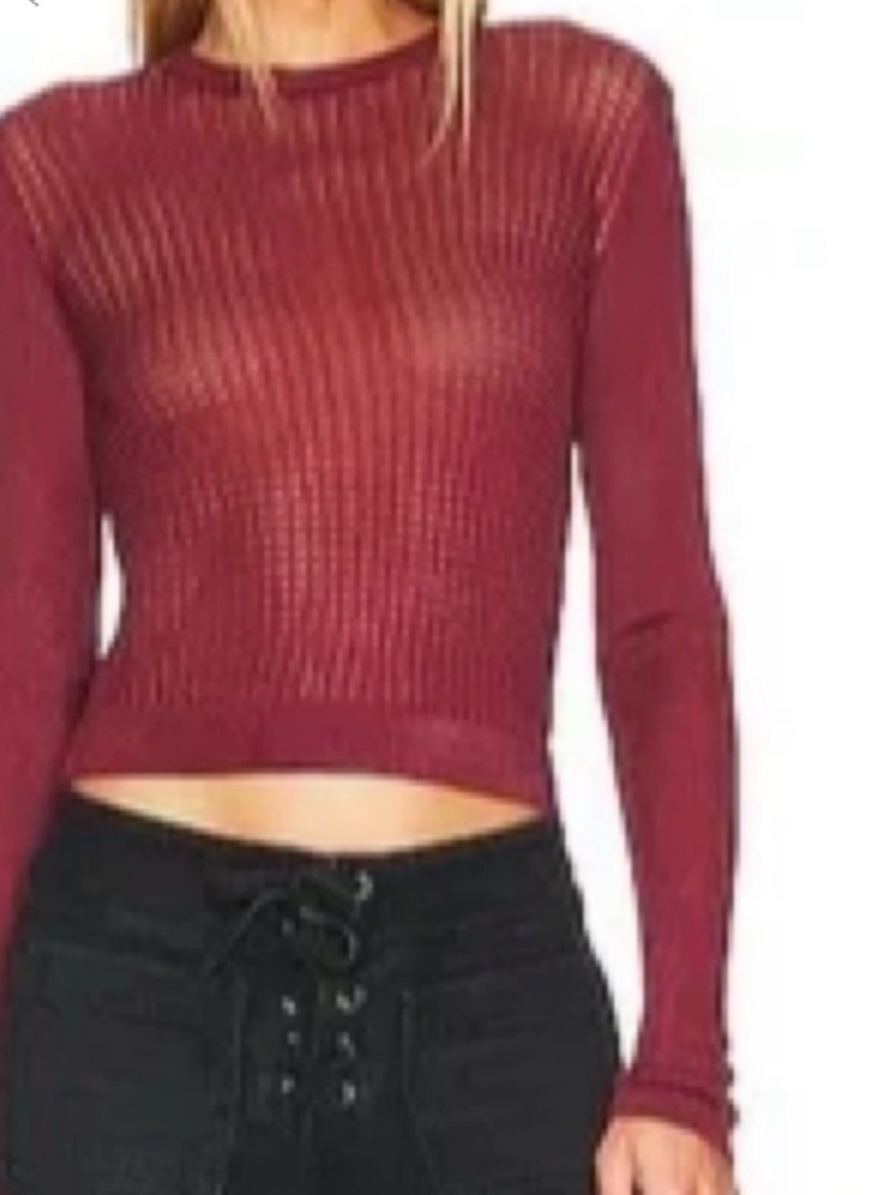 Free People H2O Crew Pullover Knit Semi Sheer Long Sleeve Raw Garnet Size Medium